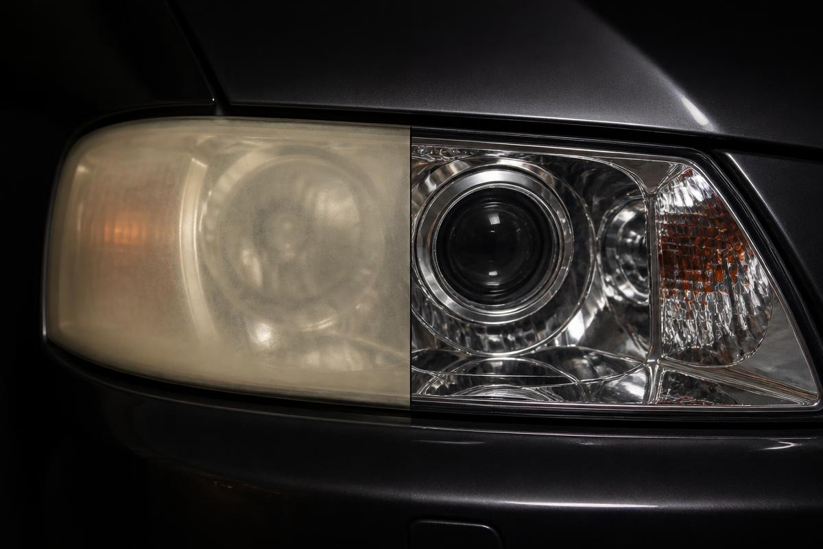 Same headlight before and after ClearVision restoration